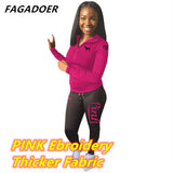 PINK Letter Print Outfits Zip Stand Collar Top + Leggings Pants Casual 2 Piece Set Women Tracksuits Sport Sweat
