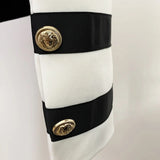 QUALITY Newest 2023 Designer Runway Jacket Women's Cool Extra Shoulder Color Block Collarless Lion Buttons Band
