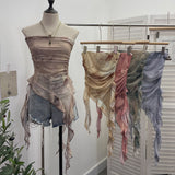 Fongt Dyed Lotus Leaf Edge Mesh Shaft Irregular Ribbon Thin Belt Wrapped Bra Vest Top 9956
