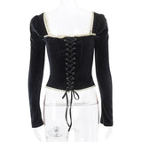 new autumn women's sexy temperament square neck plush fungus backless strappy long-sleeved top Vestidos-Outfit