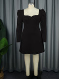 Fongt Elegant Square Collar Long Sleeve Dress Banquet Party Bareback Bow Dress Dresses Dresses
