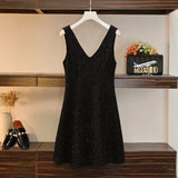 Women French Vintage Dresses Sets Korean Casual Turn Down Collar Long Sleeve Blouse+tweed Vest Dress Two Pieces