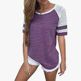 Fongt Women's Short-Sleeved Splicing 2025 Summer Hot Women's Top New Short-Sleeved Round Collar Multi-Color Multi-Code