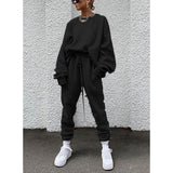 Fongt 2024 Women's New Ebay Burst Pure Color Long-Sleeved Trousers Loose Casual Suit