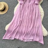 Fongt High-End Temperament Fashion V-Neck Lantern Sleeve Strap To Close Waistguel Dress Female Elegant Long Dress