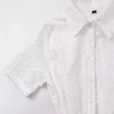 New Fashion Lapel Short-Sleeved Pure White Embroidered Shirt Dress 2614271 Women-Outfit
