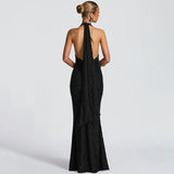 Fongt New Women's Sexy Deep V-Low Backpack Skirt With Folded Fishtail Dress