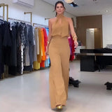 Fongt New Fashion Hollow Round Collar Sleeveless Jacket Wide Leg Pants Temperament Suit-Outfit