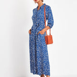 Polka Dot Chiffon Dress Women Turn-down Collar 3/4 Sleeve Belt Elegant Ladies Midi Dresses Boho Casual Long Shirt