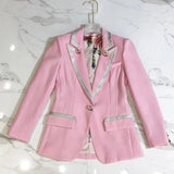QUALITY Newest Fashion 2023 Fashion Style Jacket Women's Sweet Single Button Floral Liner Rose Pink Blazer Outer