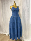 Fongt Women's Summer New Sexy Fashion V-Neck Suspension With Denim Dress Cake Dress