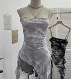 Fongt Sling Sleeve Vest Women Wearing Slimming Net Yarn Irregular Ribbon Sleeveless Top 1227