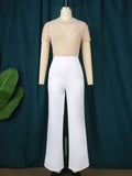 Fongt Round-Neck Short-Sleeved Nail Beads Jumpsuit Casual Wind High Waist Thin Party Dress Jumpsuit