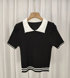 Version Of POLO Collar Short-Sleeved Knitted T-Shirt Girl 2025 Summer New Design Temperament