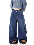 Fongt Design Sense Large Pocket Culass Jeans Men And Women's Autumn New Loose Wide Leg Embroidered Floor Pants-Outfit