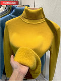 Warm Sweater Pullover Women Slim Thicken Plush Velvet Lined Knitwear Jumper Korean Half Turtleneck Poleras Soft Knit