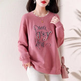 Letter Embroidery Sweatshirts Beading Spring Autumn Korean Loose Women's Clothing Casual O-Neck Basic Commute Pullovers-Outfit