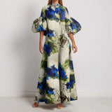 Fongt New Women's Temperament Loose-Fitting Painted Long Dress Big Swing Bubble Sleeve Dress