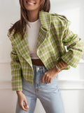 Fongt New Fashion British Suit Collar Lattice Short Hair Coat