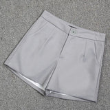 Fongt And Summer Slim Show Thin Shorts Female Blue New 2024 Korean Version Design Sense Casual A Word Wear Wide-Leg Pants-Outfit