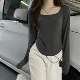 Fongt T-Shirt Women's Autumn And Winter New Trendy Ins Irregular Slim Students Casual Short Top Girls