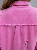 Holes Raw-edges Denim Jacket Women Spring Autumn Shirt Style Jeancoat Casual Top Rose-Red Orange Purple Outerwear Lady
