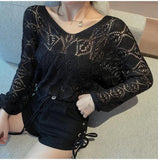 Fongt 2024 New Back Chain Jacket With Sunscreen Thin Top Hook Flower Hollow-Out Knit Sweater-Outfit