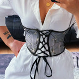 Fongt Short Embroidery Strap Girded Waist Small Vest Woman Outside The Repair Of Temperament Mesh Shape Waist Seal Woman