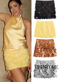 Fongt Women's Autumn And Winter Temperament Light Fashion New Party Squin Mini Skirt