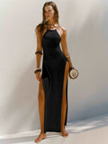 Fongt Dress Double Side High Fork Sling With Beautiful Back Knitted Dress Beach Hooded Woman