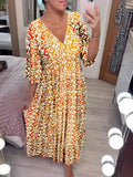 Fongt Summer Explosion Super Fairy V Collar Seaside Holiday Beach Print Loose Dress