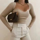 New Women Knit Sweater Top Long sleeve heart-neck Casual Fashion Woman Slim-fit Tight Knitted sweaters Pullover