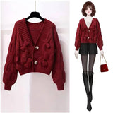 Fongt Three-Dimensional Bow Knot Short Sweet Wind Cardigan Coat Women's 2024 Autumn And Winter New Loose Knit Jacket Women-Outfit