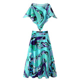 Fongt New Holiday Shawl Blouse Print Bra High-Waisted Half-Skirt Set