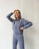 Fongt Autumn And Winter Plus Velvet Long-Sleeved Hooded Long-Sleeved Lady's Trousers Set