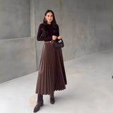 Fongt Women's Clothing Simouflide Stew Stew Stew Folding Skirt High Waist-Hanging Long Dress