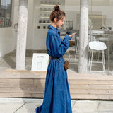 Fongt Autumn Japanese And Korean New Long-Term To Ankle Thin A-Size Dress High Waist Ocean Tone