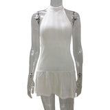 Fongt Summer New Sexy Hollow Knitted Knitted Back Leaves Side Slinging Dress Dress Woman