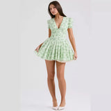Fongt French Sweet Mashed Flower Bubble Sleeve Dress Summer Ballet Dopamine Wearing Waist Babes A Skirt