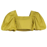 Casual Loose Shirt For Women Square Collar Puff Sleeve Solid Minimalist Blouses Female Summer Clothing Style