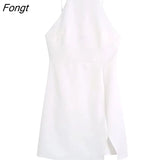 Women Fashion Front Slit Green Mini Tube Dress Vintage Backless Zipper Thin Straps Female Dresses Vestidos