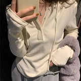 Coquette Long Sleeve Tops Korean Stlye Solid Basic Slim Hoodie Women Harajuku Y2k Beige Sweatshirt Gyaru TShirts