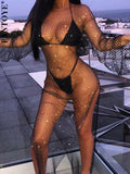 New Diamond Shiny Party Dress Women Split Long Sleeve Maxi Bodycon Dress Sexy See-Through Fishnet Club Dress