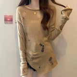 Women's sweater Loose fitting Tulle Irregular Sun protection Split Women's long sleeves Knitted Smock-Outfit