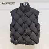 2022 New Winter High Street Weave Fluffy Down Sleeveless Vest Women Thickened Warmth Plaid Lightweight Puffer