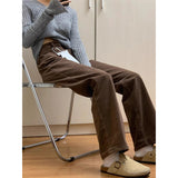Fongt Wicked Broad Leg Pants Women Autumn And Winter Plus Velvet Narrow Version Of Straight Trousers Retro High-Rise Thin Trousers