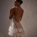 Fongt New Party Dress Sexy Bare Back Skirt Layer Tuxedo Mesh Beads Sling