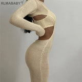 Sweater 2 Piece Set Suit Women Sexy Bacless Long Sleeve Maxi Bodycon Dress And Spaghetti Strap Cropped Top Outfits
