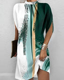 New Women's Fashion Round Collar Loose Bat Sleeve Round Collar Dress-Outfit