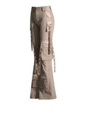 Fongt 2024 New High Waist Horn Trousers Overalls Style Slim Show Thin Versatile Ribbon Decoration Floor Casual Pants-Outfit